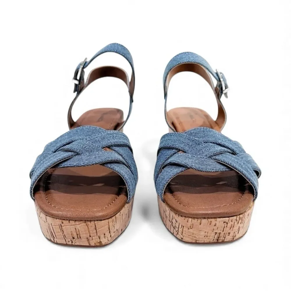 Style & Co Cerres Espadrille Wedge Sandals Denim Cork Buckle Strap Blue 9.5 NEW